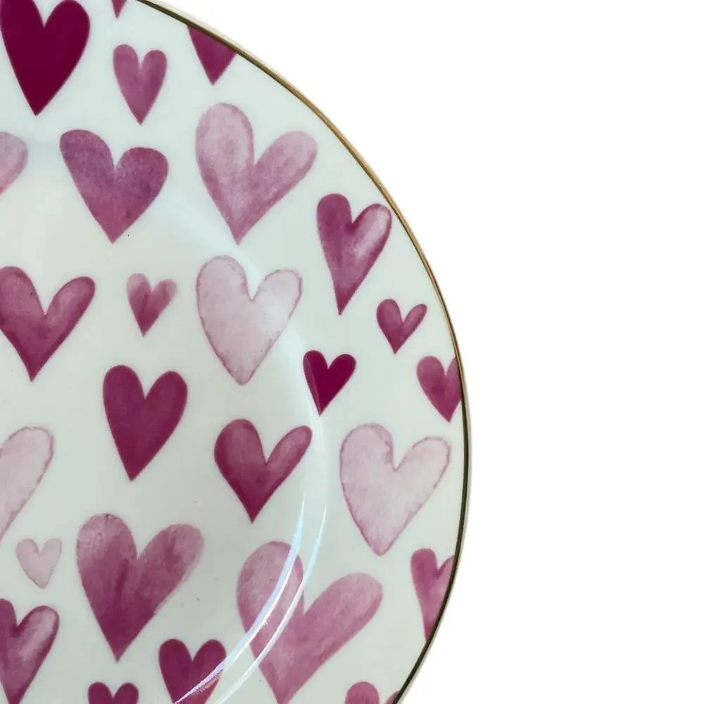 4 Grace Teaware Porcelain Pink & White Valentine's Day Heart 8in Salad Plates